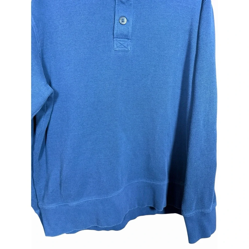 Eddie Bauer Men's XL Mock Neck Henley Sweatshirt Blue 100% Cotton Long‎ Sleeve